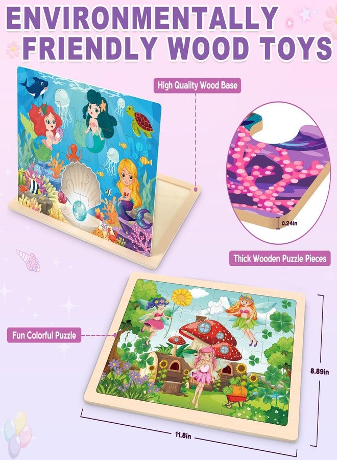 Duchong Puzzles for Kids Ages 4-6, 4 Packs Wooden Jigsaw Puzzles for Toddlers 2-4, Princess Unicorn Mermaid Fairy Preschool Educational Puzzles Boards Toys Gifts for Girls Boys 3 4 5 6 - Image 5